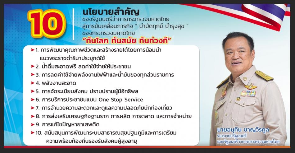 10 นโยบายสำคัญ ของรัฐมนตรีว่าการกระทรวงมหาดไทย